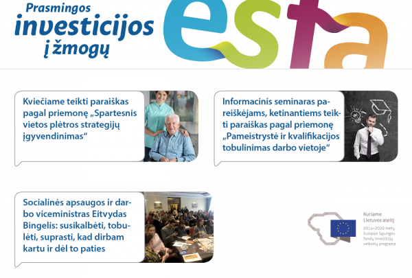 Kviečiame skaityti Europos socialinio fondo agentūros naujienlaiškį