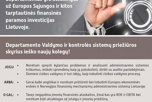 Finansų ministerijos Investicijų departamentas ieško naujų kolegų